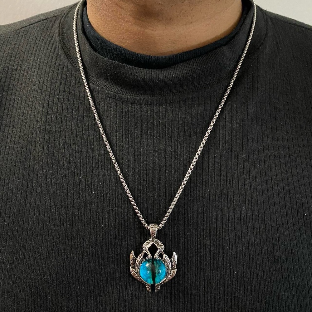 Stainless Steel Gothic Punk Evil Eye Skull Pendant Necklace